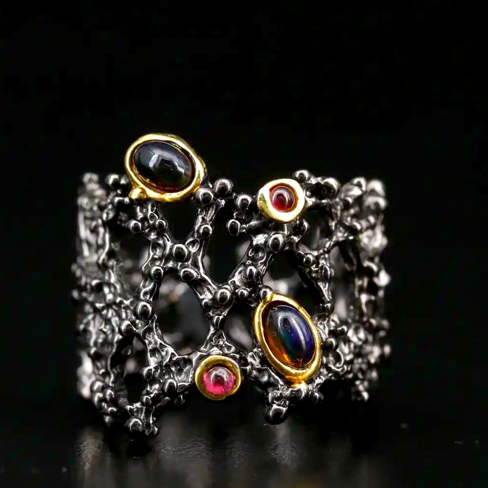 Sterling silver Opal Rhodolite Garnet size 7 ring